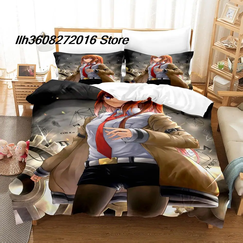 2025 Kawaii Steins Gate Bedding Set Single Twin Full Queen King Size Bed Set Aldult Kid Bedroom 3D Anime Bed Sheet Set funda nor