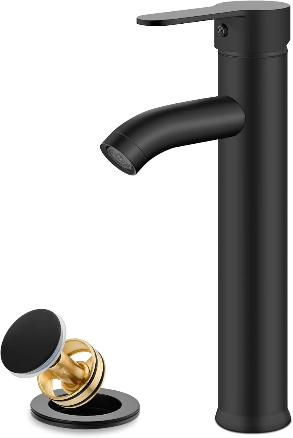 

Modern Tall Single Handle Bathroom Faucet with Supply Lines and Pop Up Drain, Matte Black Stainless Steel