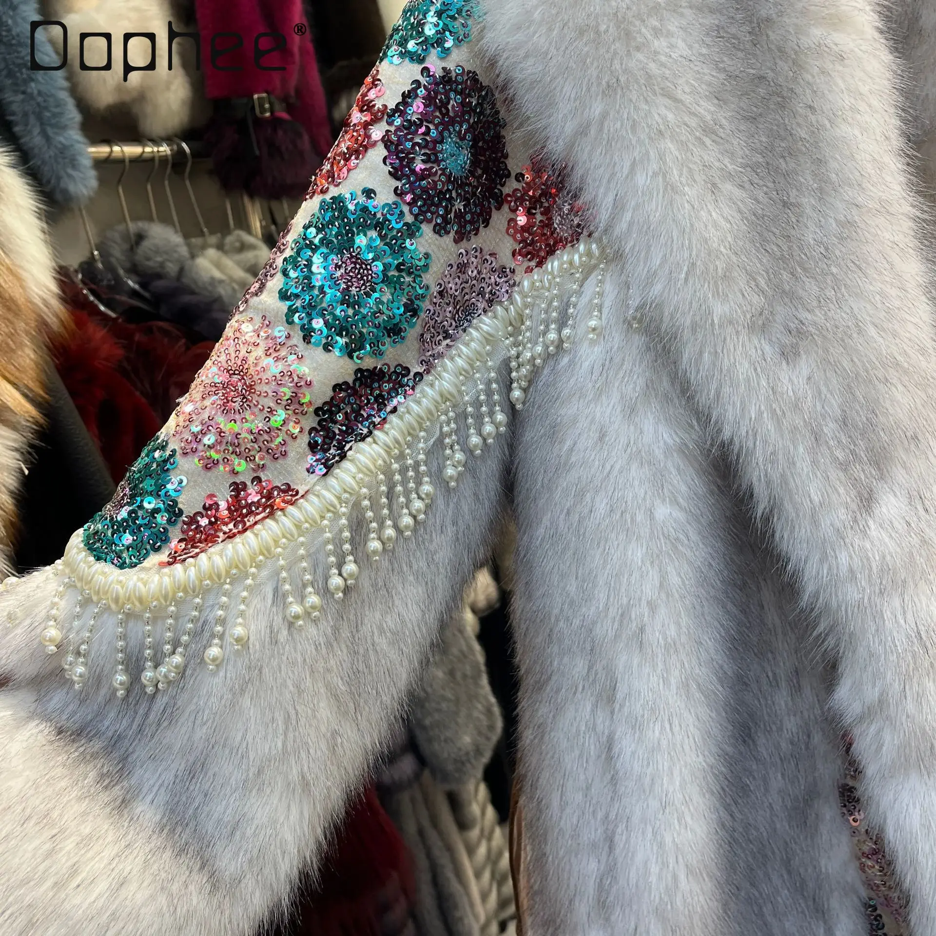 European Station 2025 Winter New Fashionable One-Piece Fur Patchwork Mink Fur Heavy Sequin Flower Thicken Coat Trendy Women