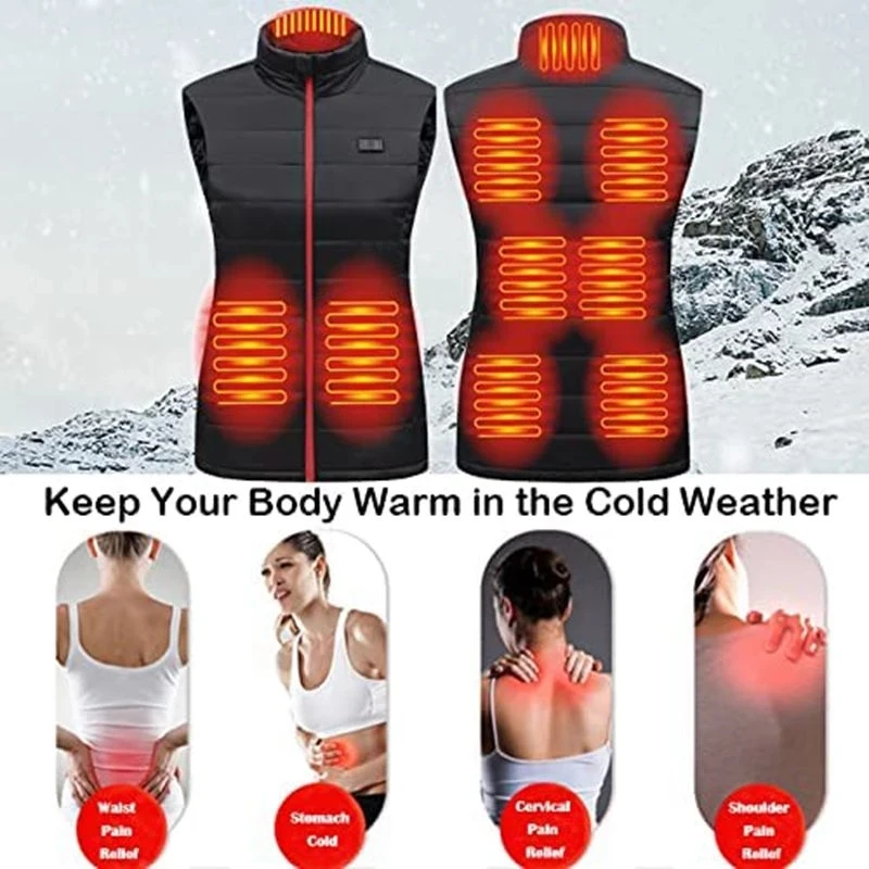 Women 9 Heated Vest Zones Electric Heated Jackets Women Sportswear Heated Coat Graphene Heat Coat USB Heating Jacket For Camping