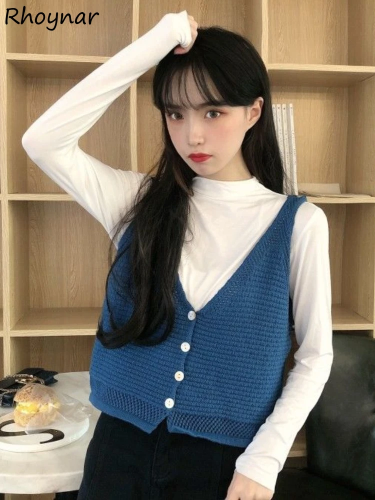 

Solid Sweater Vest Women Sleeveless Slim Thin Simple Spring Vintage Korean Style All-match Design V-neck Female Casual Popular