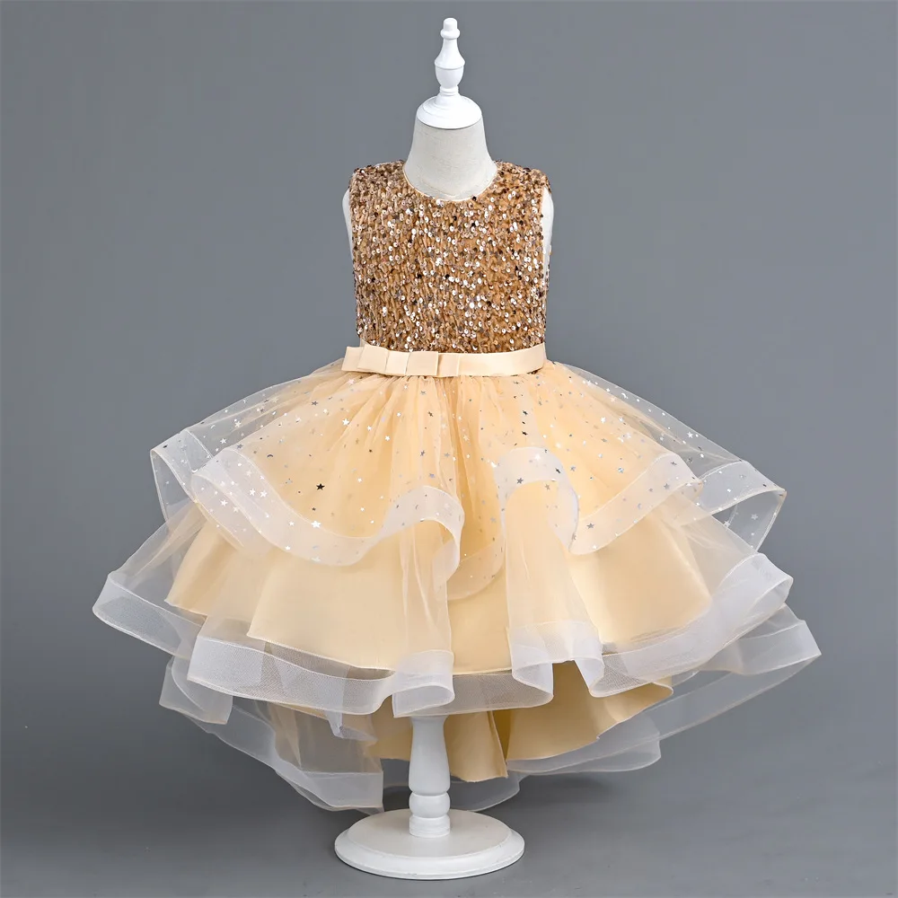 

Girl's Evening Dress Fluffy Gauze Children's Princess Skirt Birthday Exotic Flower Girl Piano Dress Emcee Trailing Skirt