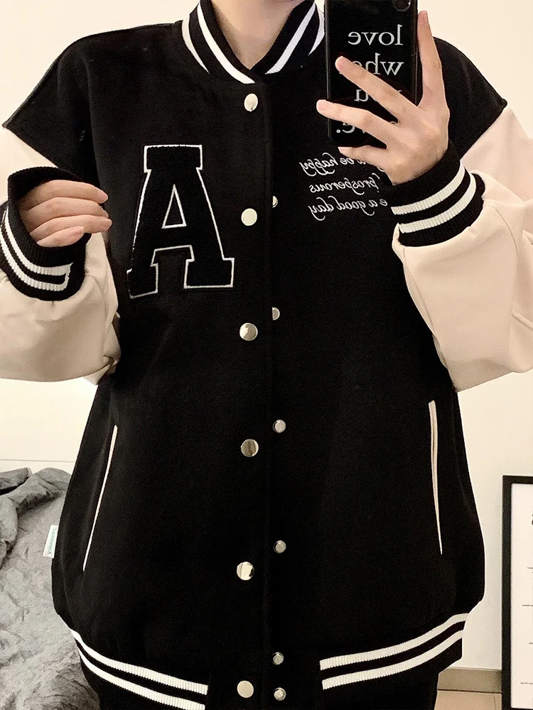 Jaquetas de Baseball Femininas em Rayon com Estampa de Leopardo para Outono e Inverno, Casaco Bomber Pesado com Forro de Lã e Mangas Longas