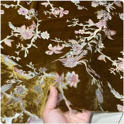 Deep Ginger Yellow Hollowed-out Pure Silk Bottom Fabric Rotten Flower Mulberry
