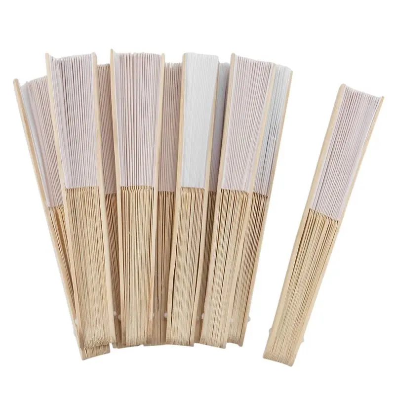 A36T-30 Pcs/Lot 21Cm White Color Fabric Hand Fan, Silk Hand Fan Wedding Party Promotion Favor