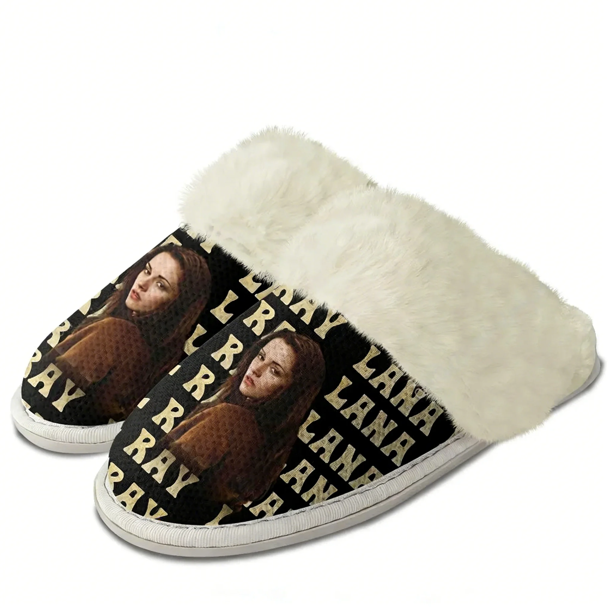 

Плюшевые тапочки с изображением певицы Ланы Дель Рей, теплые домашние тапочки для мужчин и женщин, легкие хлопковые тапочки для спальни, индивидуальный дизайн