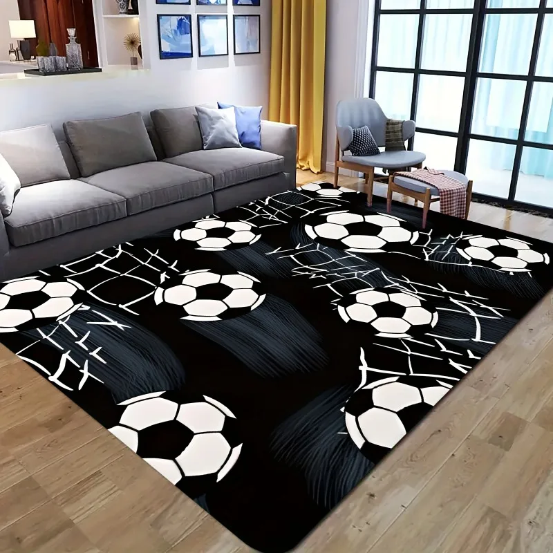 

Soccer Ball Pattern Area Mat, for Living Room, Bedroom, or Outdoor Entrance Decor, Polyester Mat, Bedroom Accent | Sporty Decor