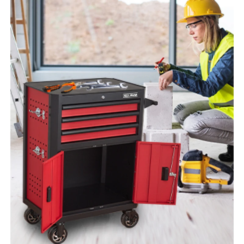 Cassetto con capacità dell'armadio Fodere grandi Bloccaggio Strumenti per strumenti di archiviazione Lavoro Cassapanca per attrezzi rotolante a 3 cassetti da 28 pollici con ruote, Attrezzo in acciaio