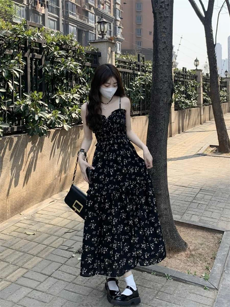 Bla Floral a-ligne ter Dr femmes printemps été automne taille haute minceur fendu Ele longue Dr jupe Midi