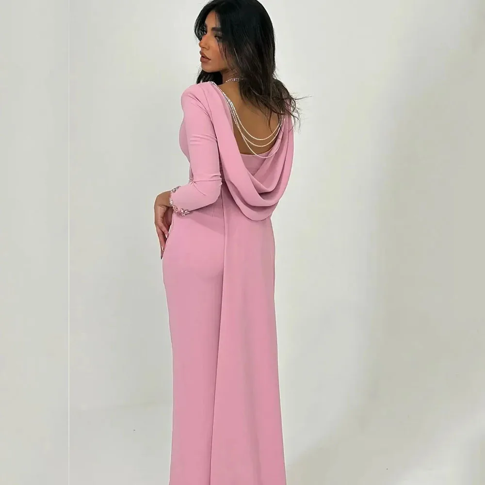 MOBEYE-Robe de Rhsirène perlée pour femme, col carré, robe de soirée rose, longueur au sol, fente latérale, saoudien, occasion spéciale, 2024