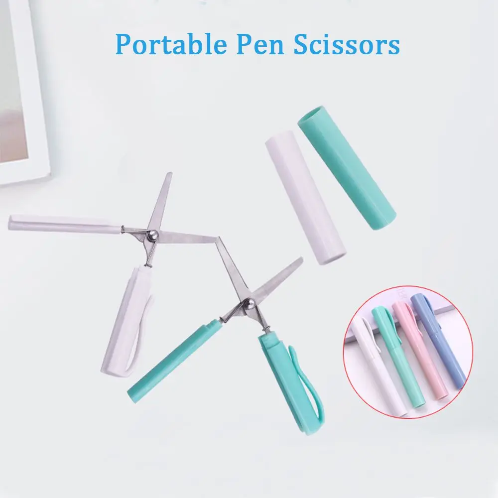 Portátil diy multifuncional caneta forma tesoura de corte de papel ferramenta de arte escola material de escritório tesoura dobrável