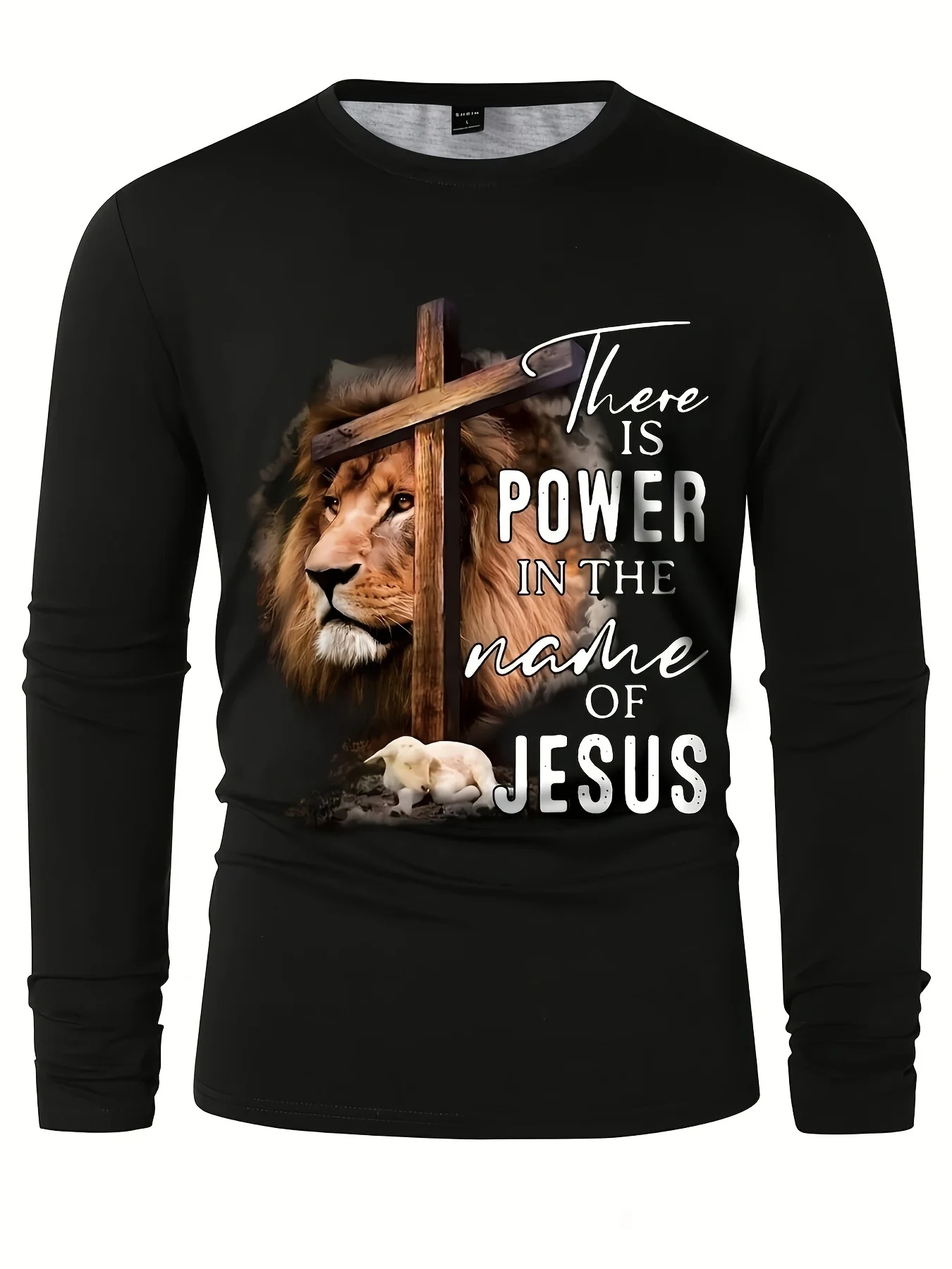 تي شيرت رجالي مطبوع عليه حروف الأسد بسيط ومتوافق مع رقبة دائرية وأكمام طويلة، مريح ومسامي ومناسب للسفر اليومي #3