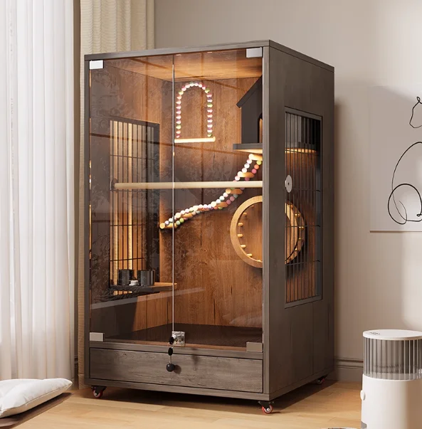 Panoramic view of large bird cage parrot villa luxury solid wood ecological cabinet ash machine King Kong Xuan Feng monk DIY sta