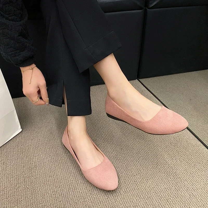 2024 New Style Women Flats Slip on Flat Shoes Candy Color Woman Boat Shoes Black Loafers Faux Suede Ladies Ballet