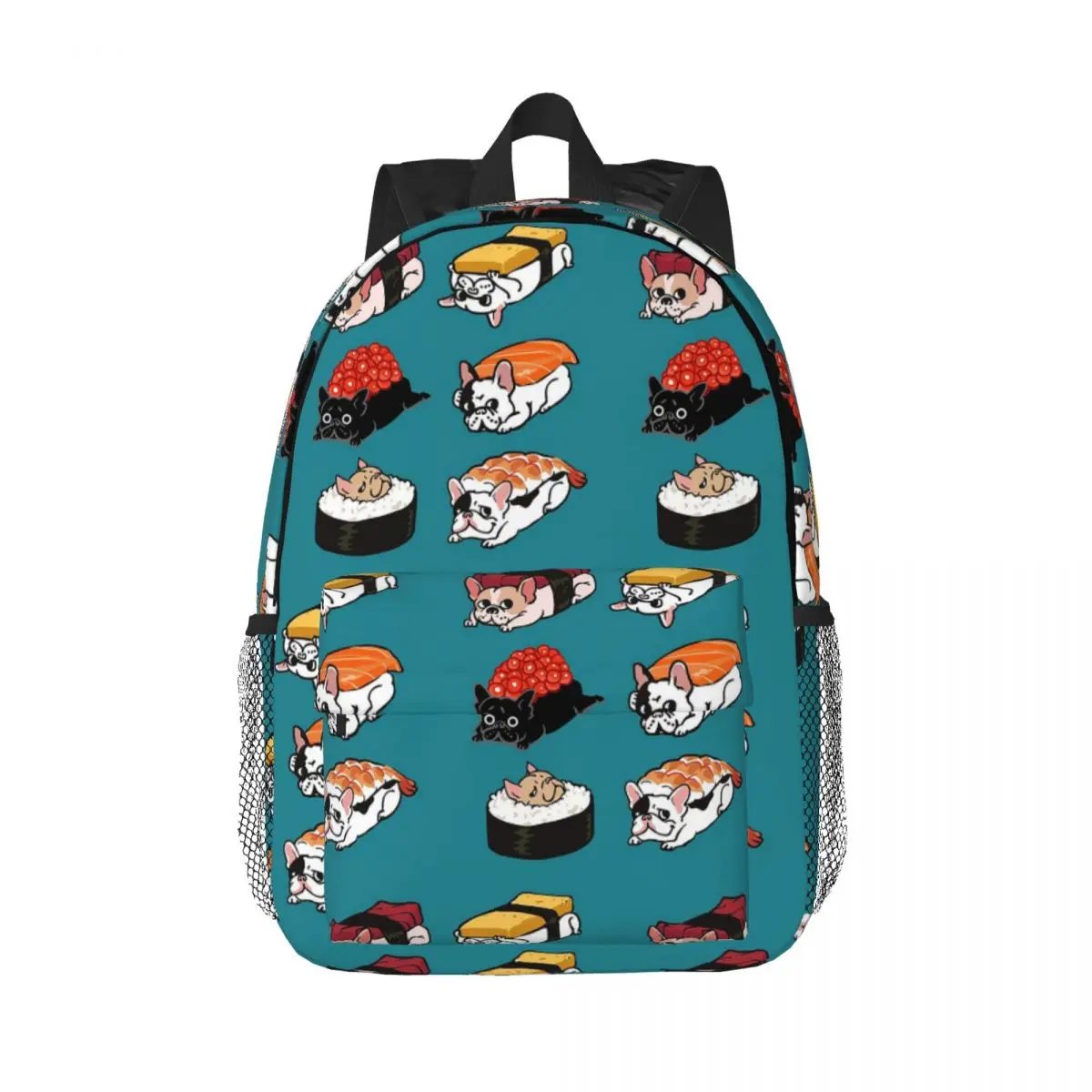 Sushi Frenchie Backpacks Boys Girls Bookbag Cartoon Students School Bags Laptop Rucksack Shoulder Bag Large Capacity