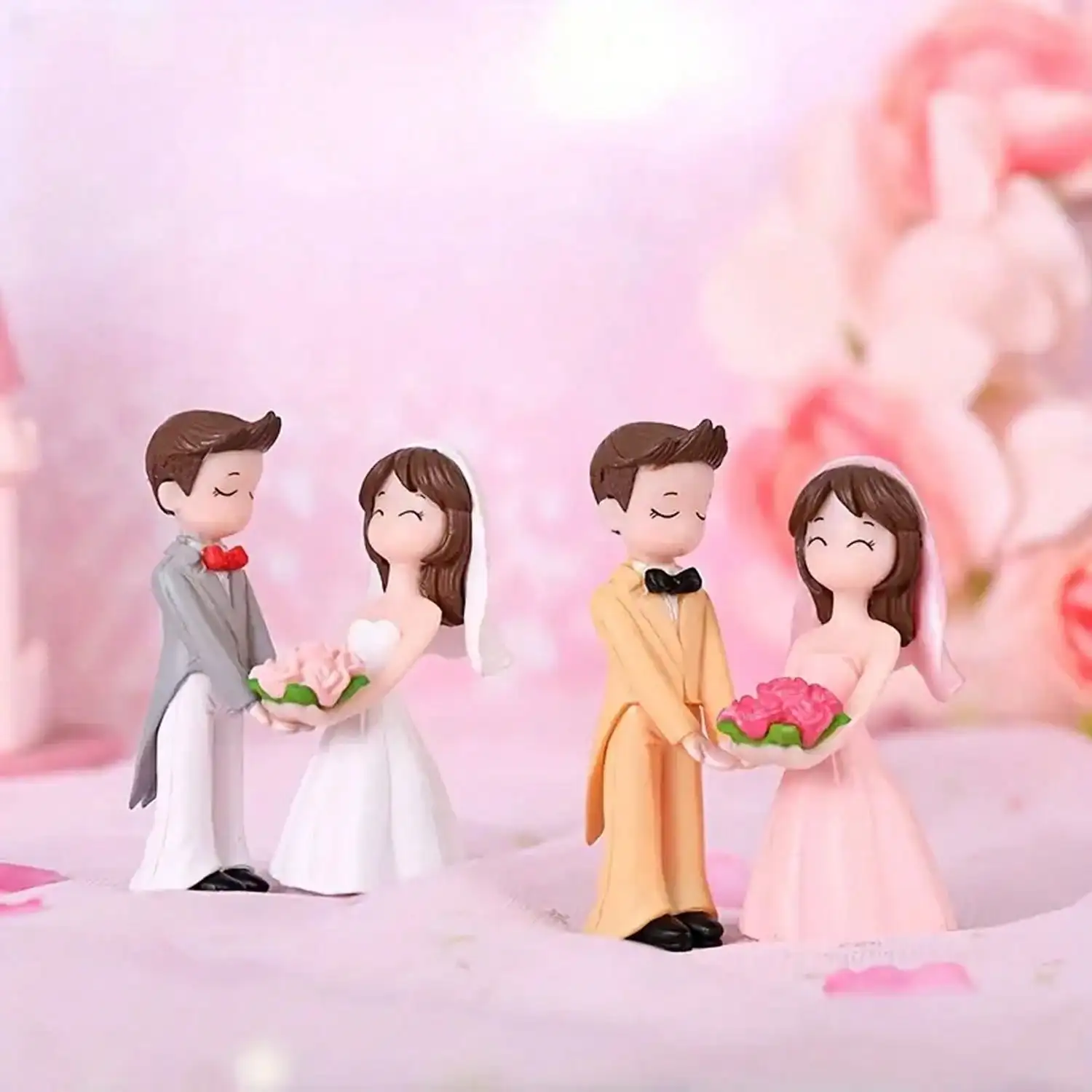 Charming Bride & Groom Miniature Figurines Set-Romantic Wedding Anniversary Table Decor,DIY Ornaments In Love Wedding Decoration