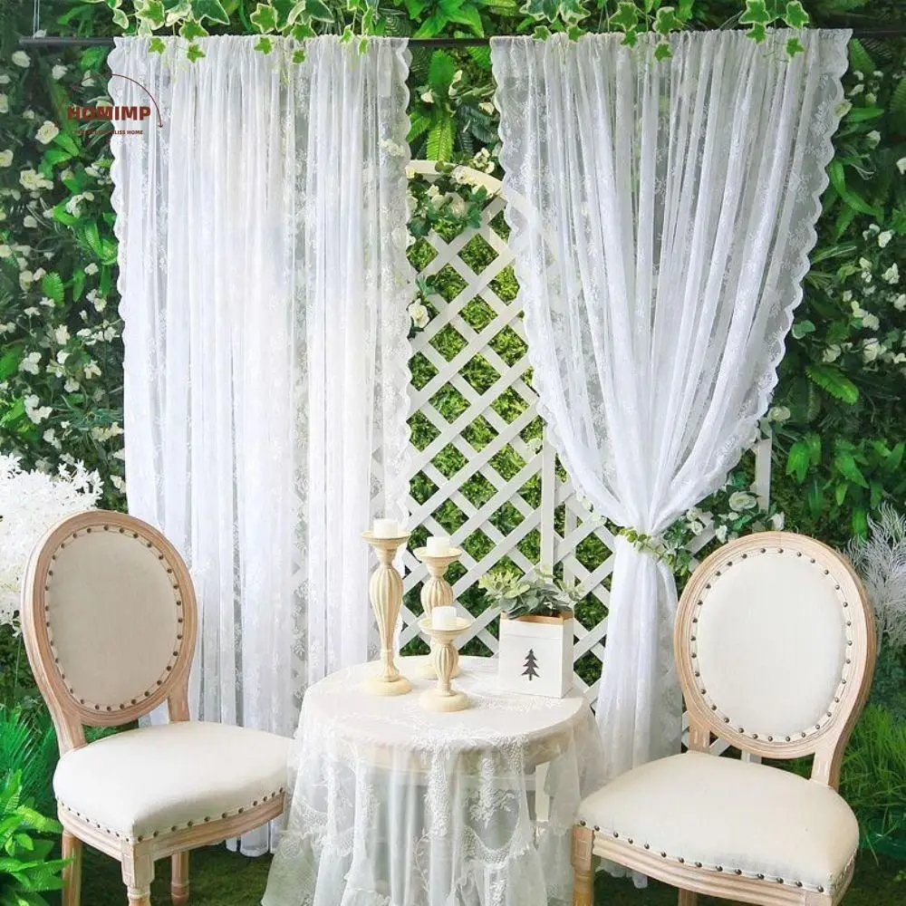 

Romantic Embroidery Floral Lace Curtain Transparent Breathable Door Curtain Wavy Edge Sheer Curtain Rental House
