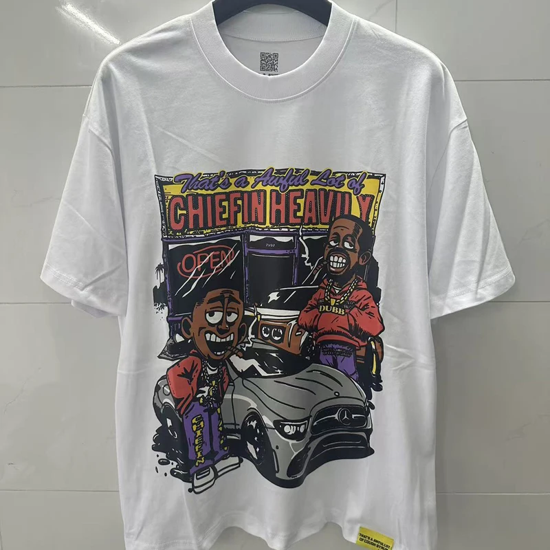 Camiseta QUE ES AWFUL LOT OF COUGH SYRUP, camiseta informal holgada de calle con estampado de dibujos animados de algodón de manga corta para hombres y mujeres, nuevo estilo de verano