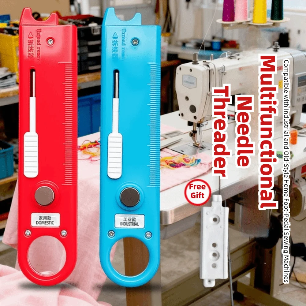4 in 1 Needle Threader Built-In Magnifier Built-In Ruler Automatic Threader Multi-Functional Ergonomic Design