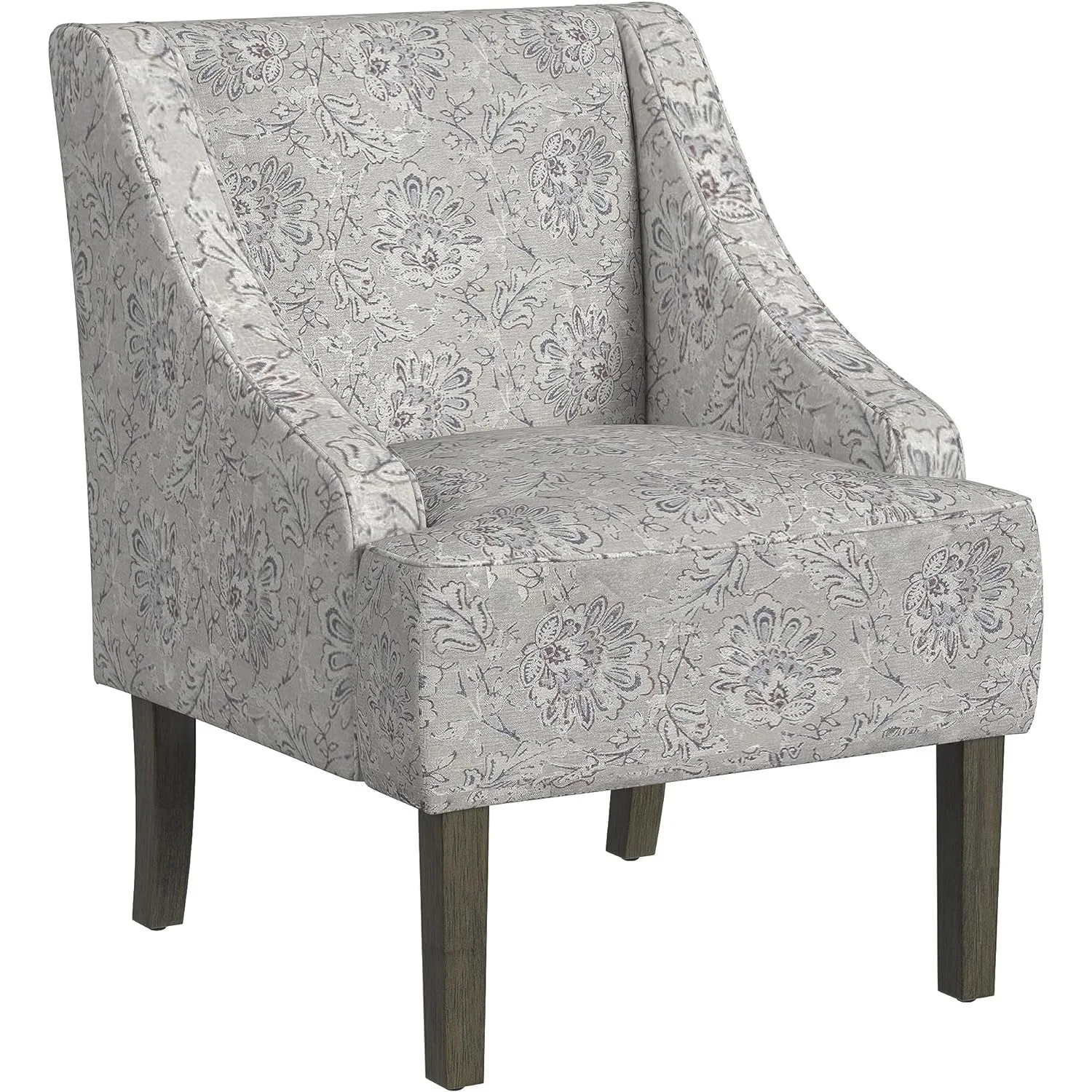 HomePop Swoop Arm Chair armchairs, Gray Linen Artistic Floral Print