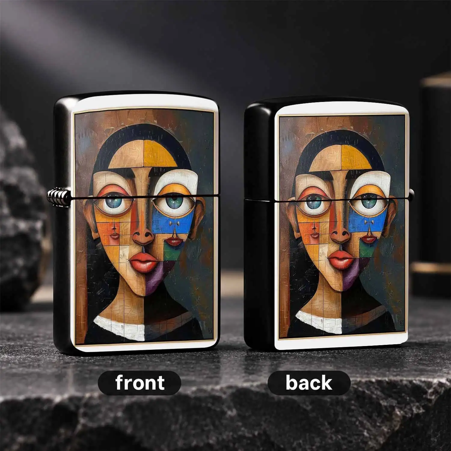 Cubism Abstract Figure Painting Style Lighter, Textured Retro Art Decor Ignition Tool, Portable Elegant Accessory for Daily Travel Outdoor Camping Gathering, Unique Creative Practical Multi-scene A Humorous And Interesting Lighter