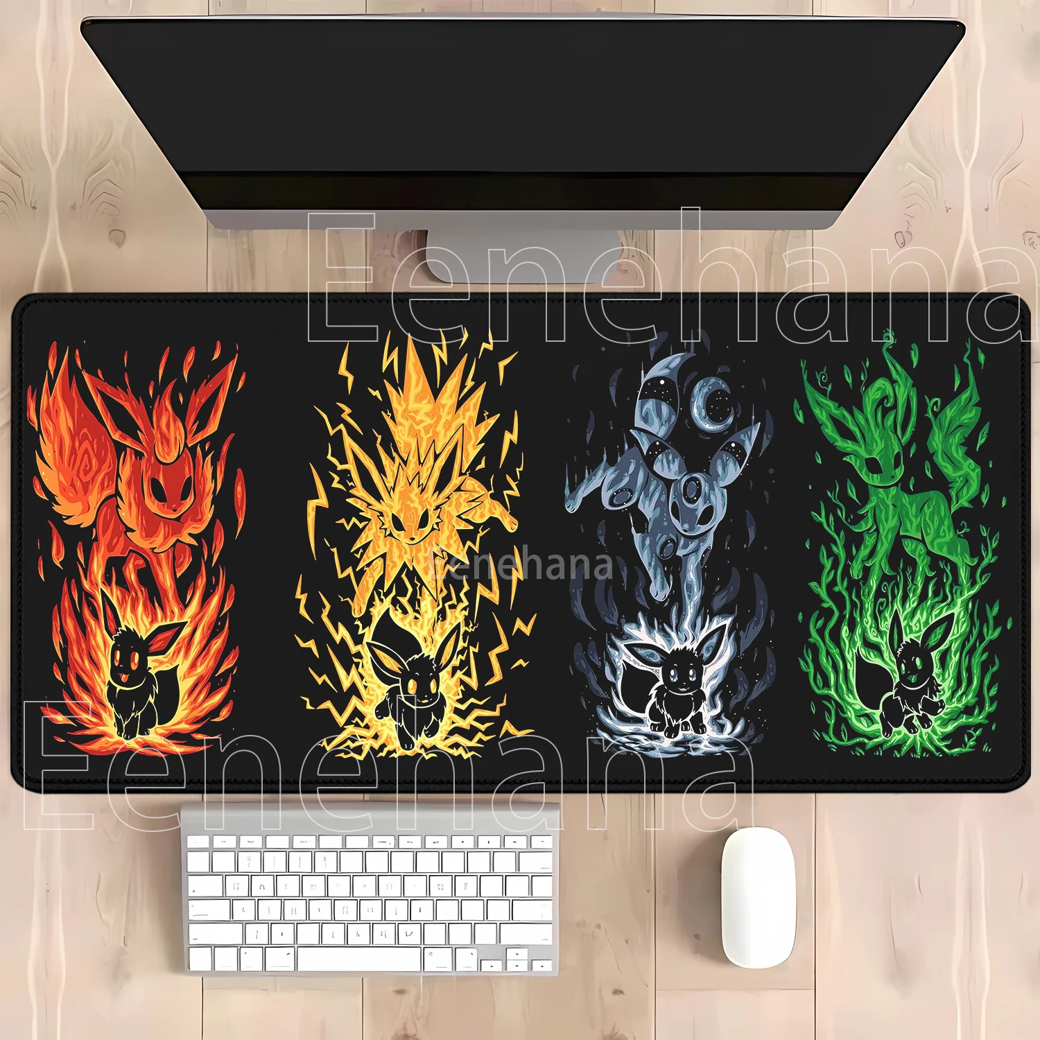 Anime Eevee Pokemon Gaming-Mauspad Kawaii XXL PC-Tastatur-Overlock-Teppich Bürozubehör Gummi HD-Druck Overlock-Schreibtischunterlage – Detail 18