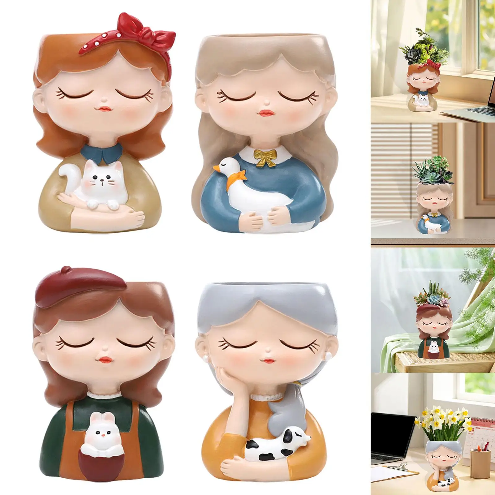 

Girl Figurine Planter Pot Farmhouse Flower Vase Ornament Lovely Girl Statue for Indoor Outdoor Garden Patio Housewarming Bedroom