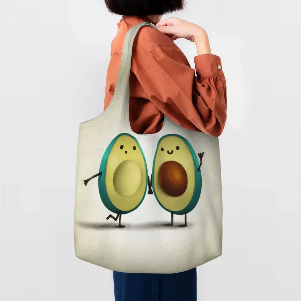 Kawaii Printing Avocado Love Shopping Tote Bag Portable Canvas Shopper Shoulder Fruit Vegan Bags Photography Handbags