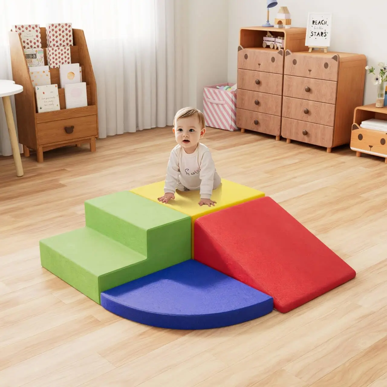 

4 Piece Foam Climbing Blocks for Toddlers, Baby Climbing Gym with Ultra High Density Foam for Crawling and Sliding, Indoor Soft