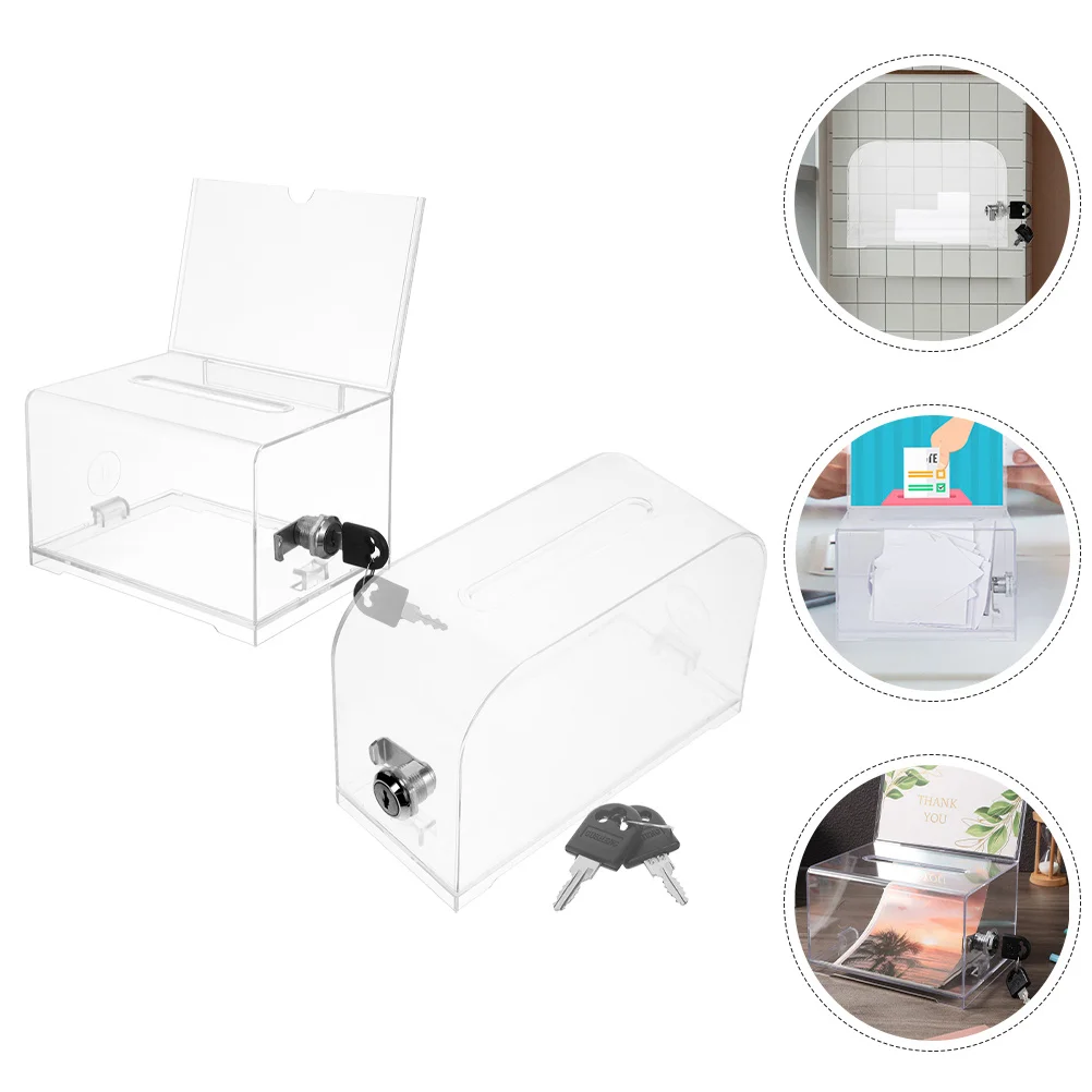 مجموعتان من صندوق اقتراحات الأكريليك الشفاف مع قفل صندوق تبرع ذو سعة كبيرة لتخزين بطاقات الأعمال في الزفاف