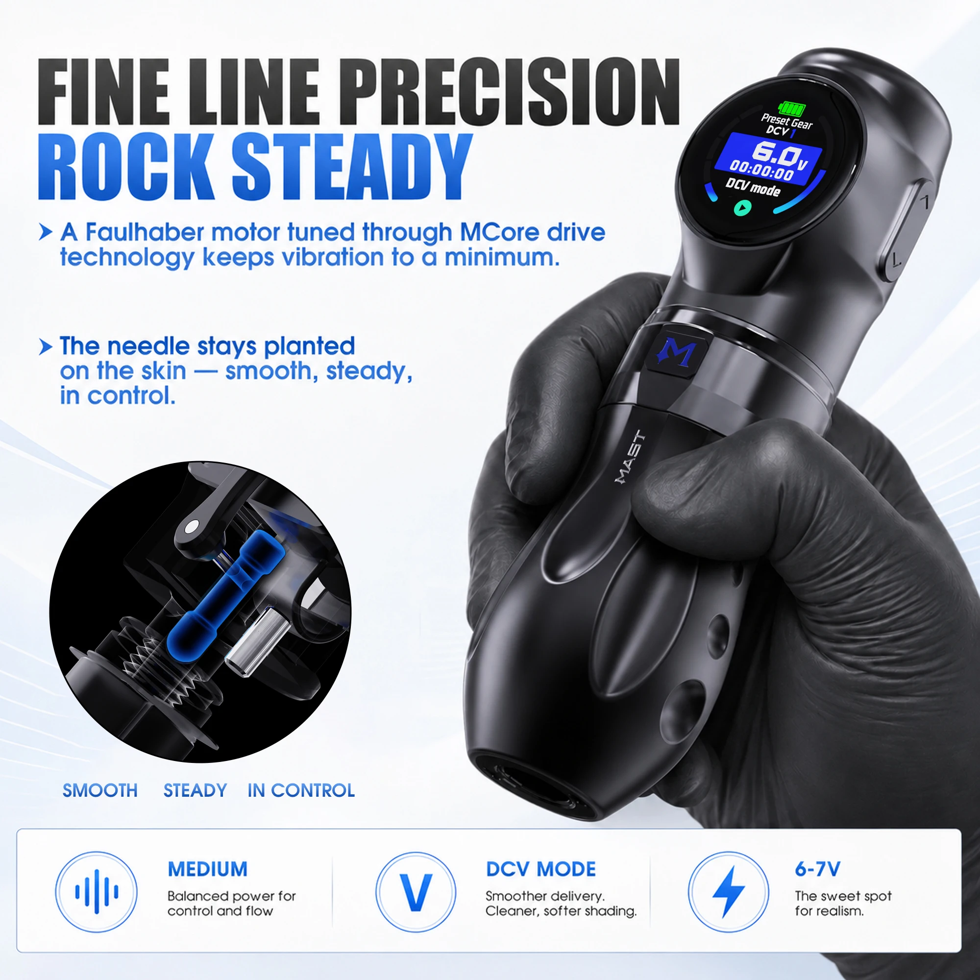 MAST Tattoo Archer 3 ULTRA Wireless Tattoo Machine Faulhaber Brushless Motor Dual HZ DCV Modes for Lining Shading Color Packing view 4