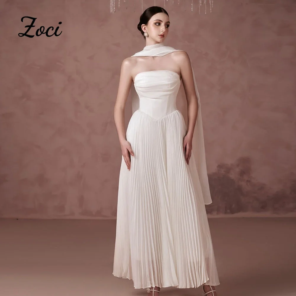 

Zoci Customized A Line Chiffon Prom Dresses Strapless Korea Women's Evening Dress With Wraps Long Wedding Engagement Gowns 2026