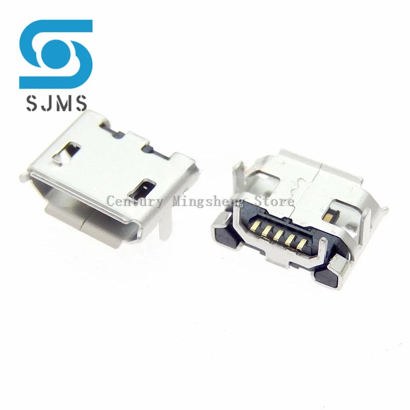 10PCS Micro USB 5pin no side Ox horn female usb socket Flat mouth four legs socket mini usb connector Crimping