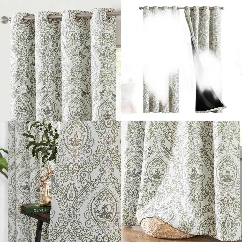 ผ้าม่านฉนวนกันความร้อนแบบมีห่วงตาไก่ ลายดอกไม้สีเขียวเซจ 84 ชิ้น ชุด 2 ชิ้น สำหรับห้องนอนและห้องนั่งเล่น