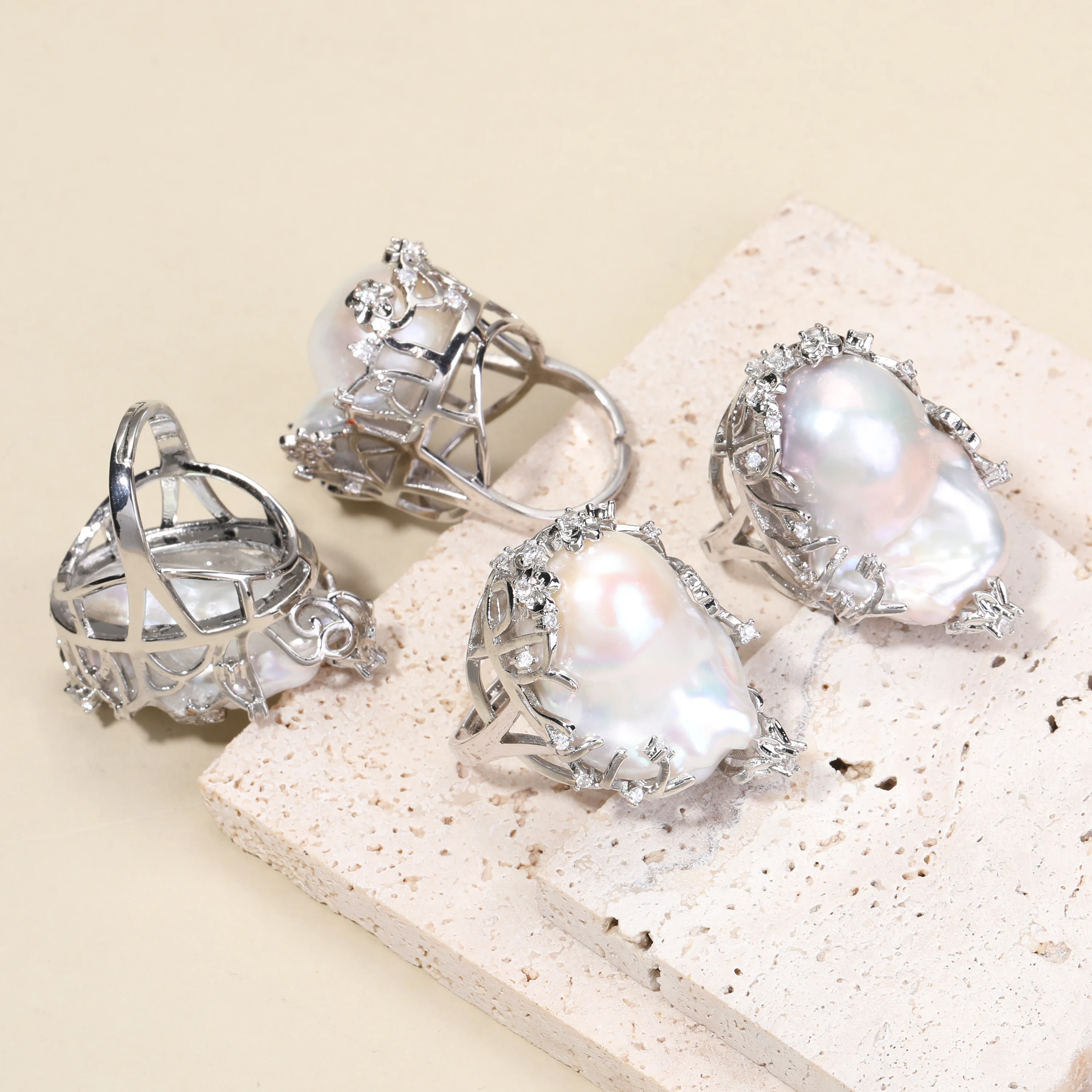 Natürlicher Barock-Perlenring Verstellbar Warme Töne Transparente Farbenfrohe Unregelmäßige Süßwasserperlen Damen-Modeschmuck – Detail 3