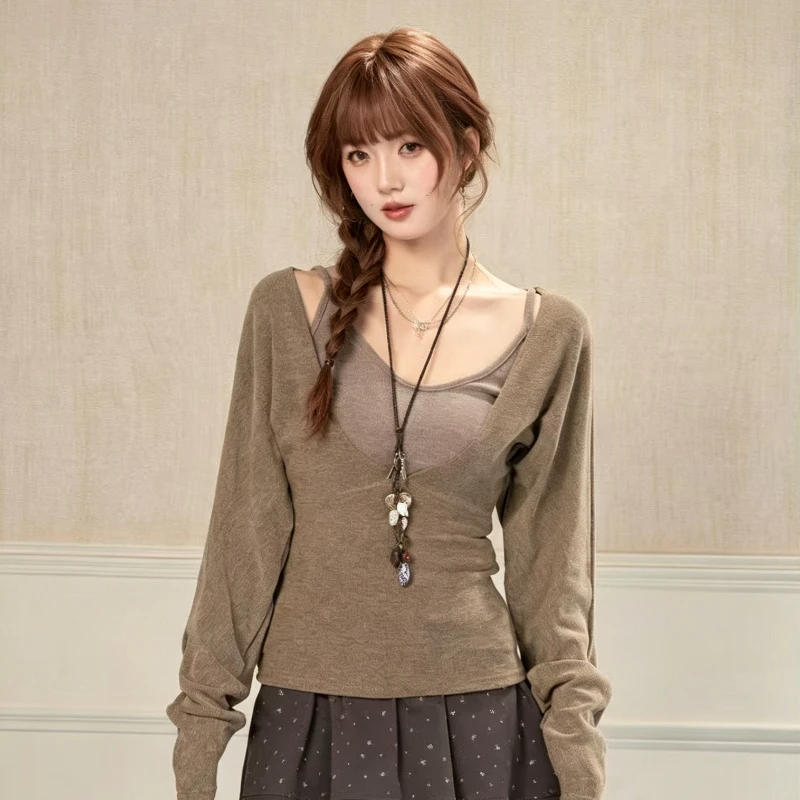 Retro Sweet 2000s Two Piece Set For Women Harajuku Solid Pullover Slim Vest Korean Elegant Style Girls Chic Daily Fashion Outfit