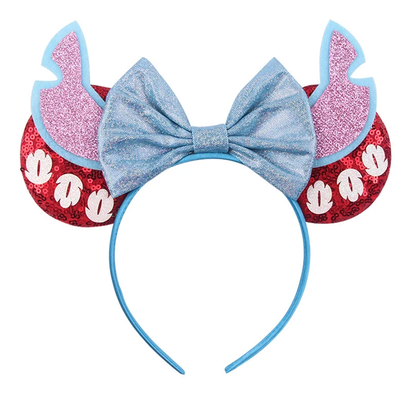 1 Stück Niedliches Stitch-Cartoon-Stirnband mit Pailletten-Schleife, Haaraccessoire, Mickey-Mouse-Ohren-Haarreif, Themenpark-Geschenke, Partydekorationen