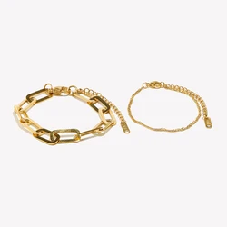 E.B.belle Waterproof  Stainless Steel Melsh Rope Paper Clip Link Figaro Waterwave Chain Gold Plated Bracelets Set Jewelry
