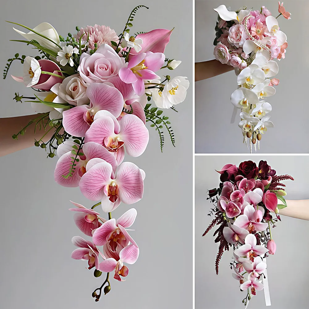 

Waterfall Cascading Wedding Bouquet Artificial Flowers Bridal Bridesmaid Bouquet for Wedding Bridal Shower Party Decorations