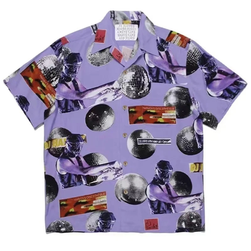 High Street Summer Multicolour Graffiti Print High Quality Mens Womens Loose Casual Brand WACKO MARIA Shirt