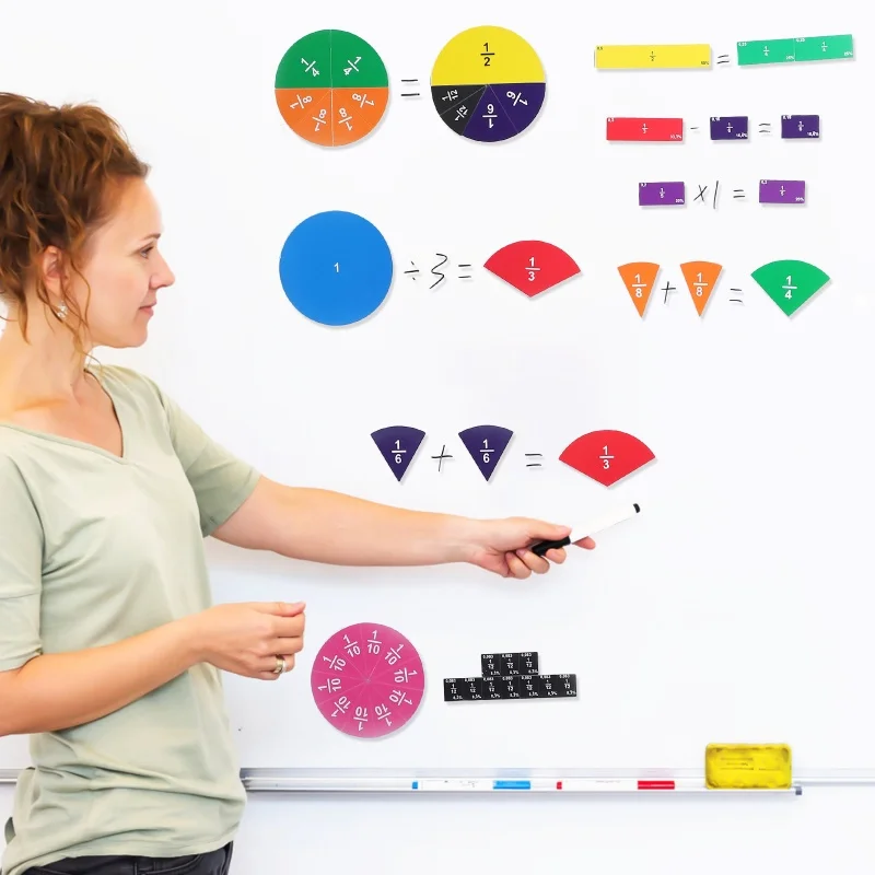 51Pcs Magnetic Fraction Tiles Circles Math Disc Toy Manipulatives Vibrant Colors Premium Teaching Aids Fractions Rulers Tools