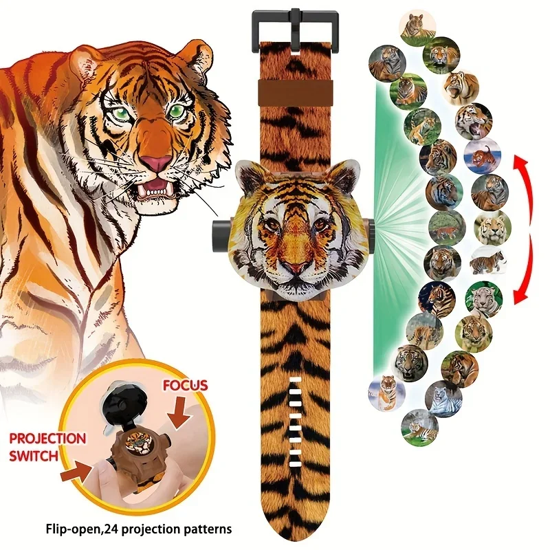 3D Cartoon Animal Projection Electronic Watch For Kids -24 Patterns-Adjustable- Boys Girls Birthday Gift Educational Toy Gift