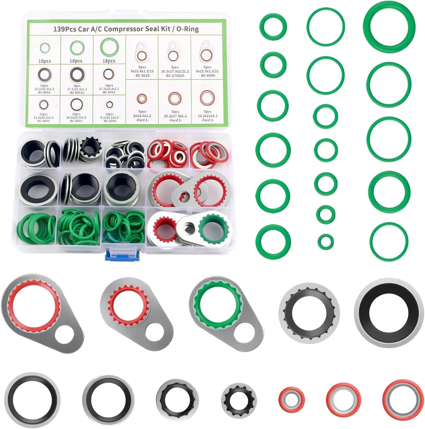 139PCS Professional AC O Ring Kit for Tight Seal,Durable AC Seal Kits for Car Accessories