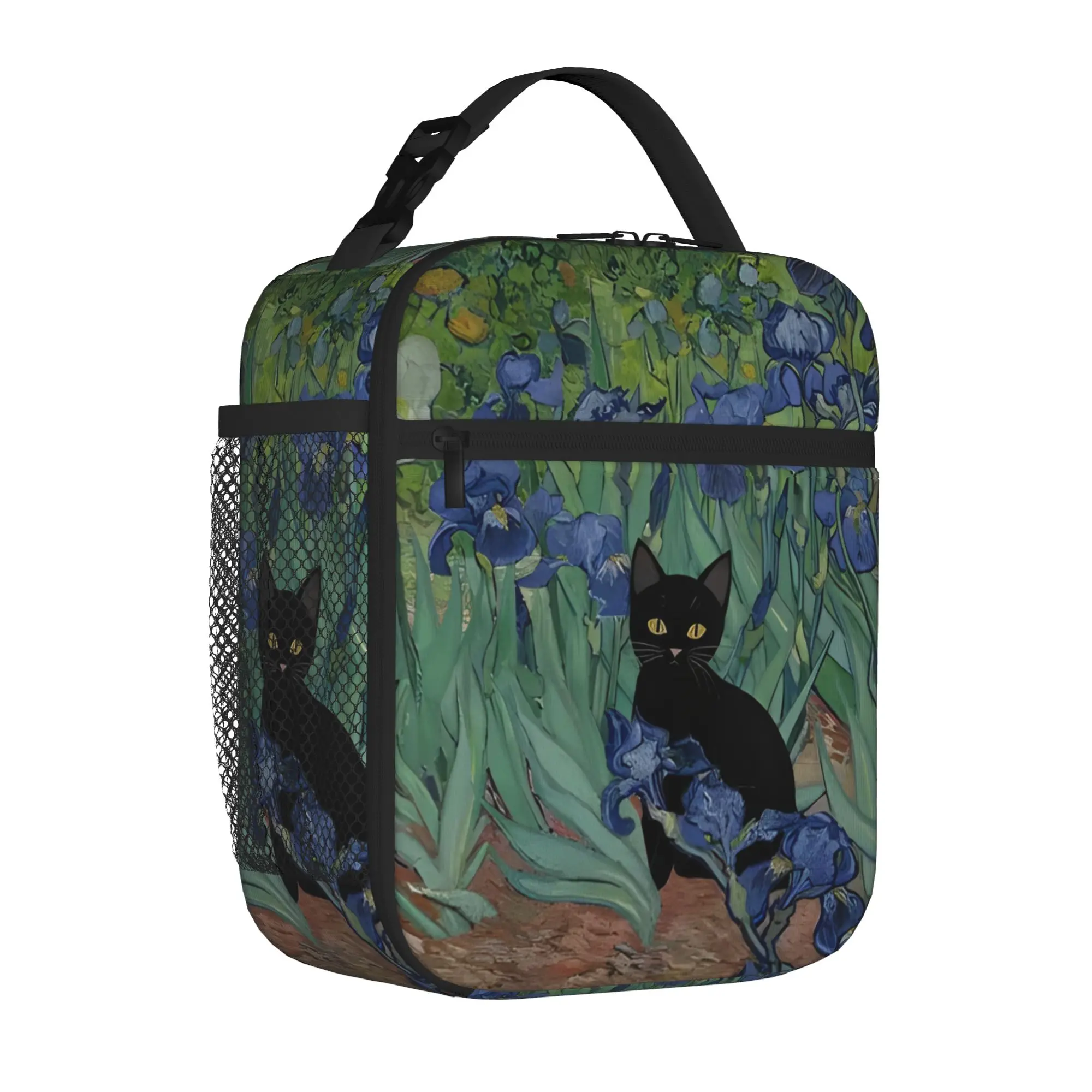 Van Gogh Sunflowers Cat Funny Insulated Lunch Tote Bag for Office Oil Painting Portable Cooler Thermal Large Capacity Bento Bags