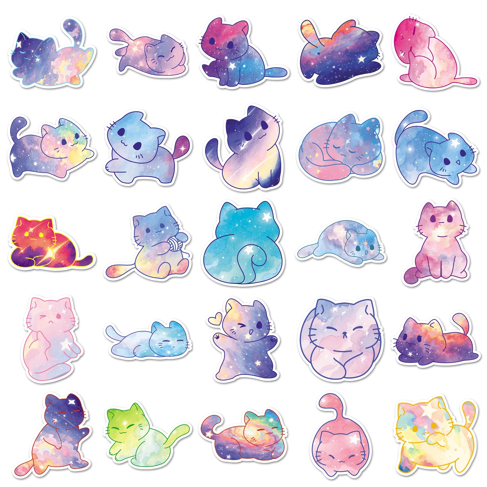 50PCS ใหม่แมวสติกเกอร์การ์ตูน Starry Sky สไตล์แมวน่ารักสัตว์ Decals ของเล่นเด็ก DIY กระเป๋าเดินทางแล็ปท็อปกีตาร์รถจักรยานตกแต่ง