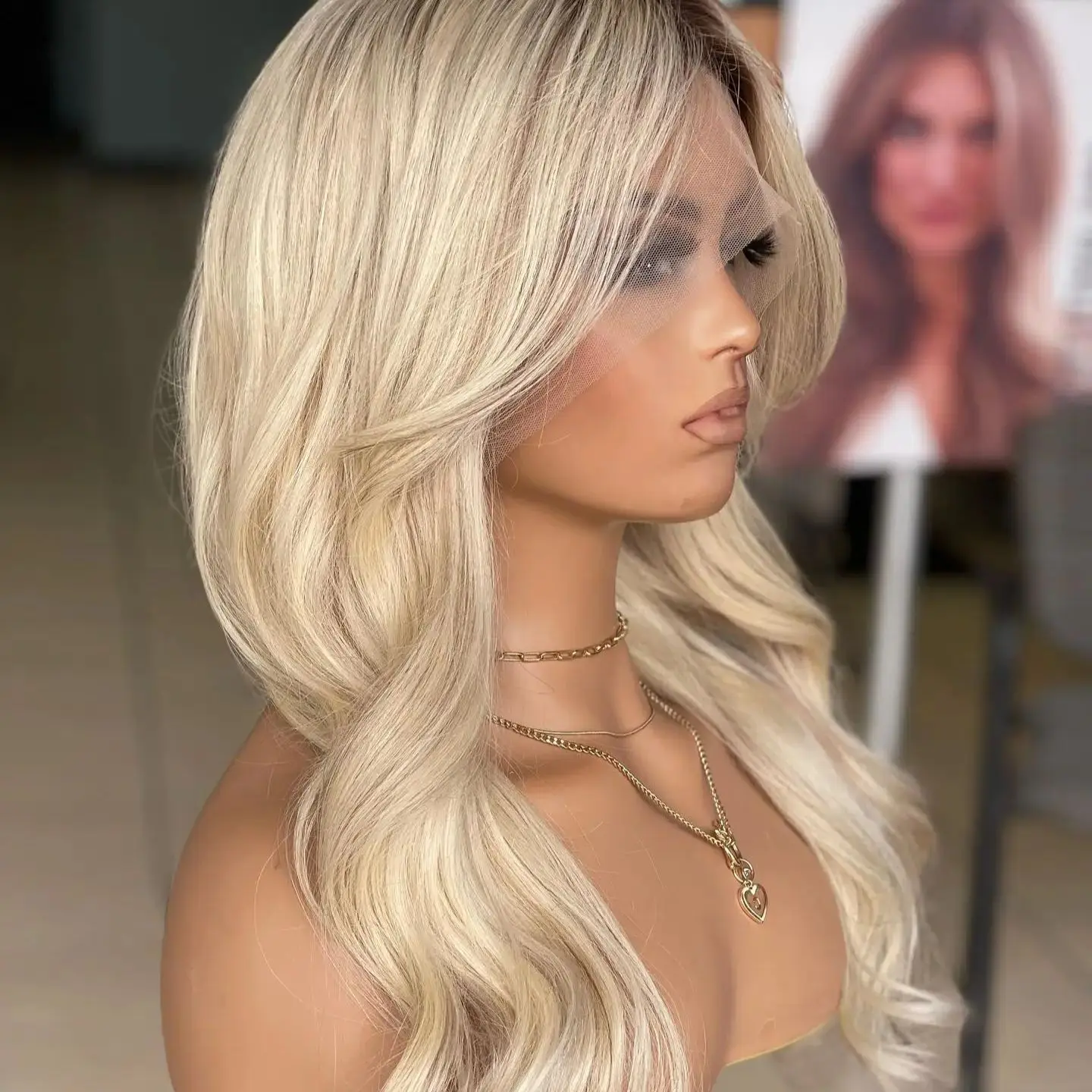 Brunette Fibre Women's Wig 13x4 Ombre Light Blonde Wig Realistic Look Natural Hairline Glueless Wigs 20 Inch Loose Wave Wig