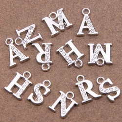 10pcs 13*10mm Alloy inlaid rhinestones Crystal 26 Letter Charms Pendants for Women Necklace earring jewelry Accessories