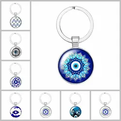 Popular Jewelry Dome Glass Alloy Keychain Blue Turkish Evil Eye Fashion Gifts
