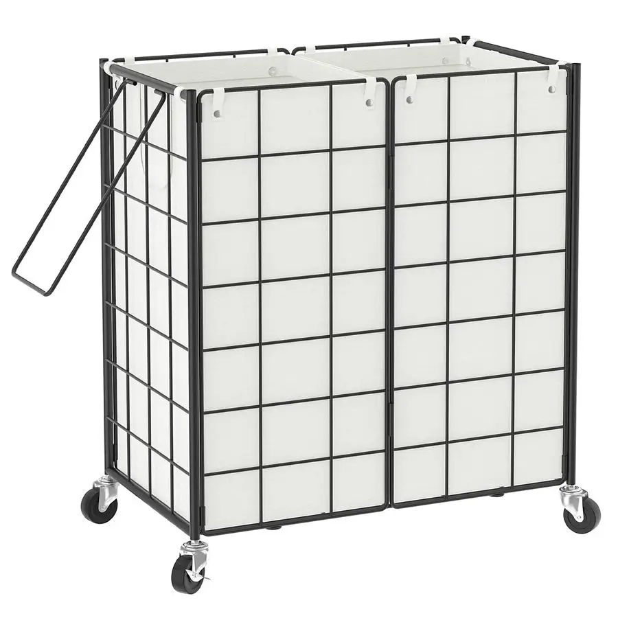 

Double Laundry Hamper with Wheels,Metal Wire Frame Rolling Laundry Basket with 2 Removable bags,120L Dirty Clothes Hamper Organi