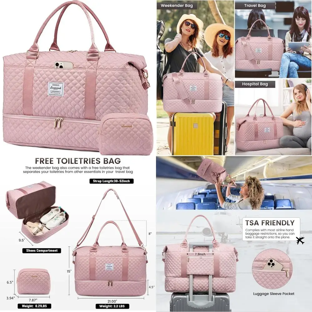 حقيبة نسائية من القماش الخشن لعطلة نهاية الأسبوع مع حجرة للأحذية، وحقيبة حمل طوال الليل، وحقيبة أدوات الزينة، وحقيبة صالة الألعاب الرياضية للسفر